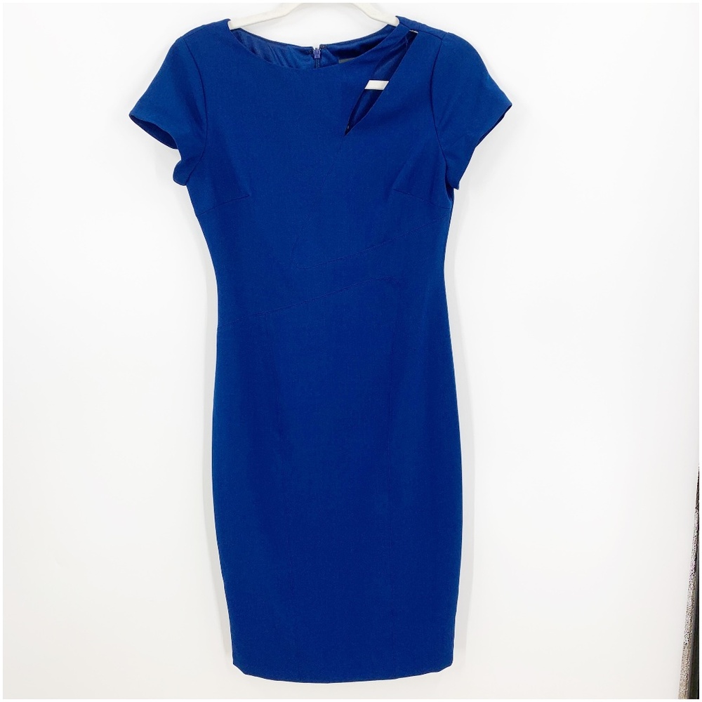 Adrianna Papell Cut-Out Cap Sleeve Sheath Dress Cobalt Blue Sz 2